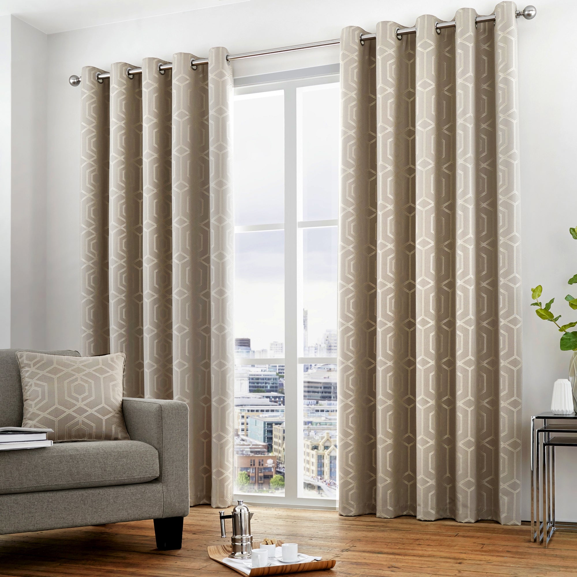 Photos - Curtains & Drapes Stone Curtina Camberwell  Eyelet Curtains   (Grey)