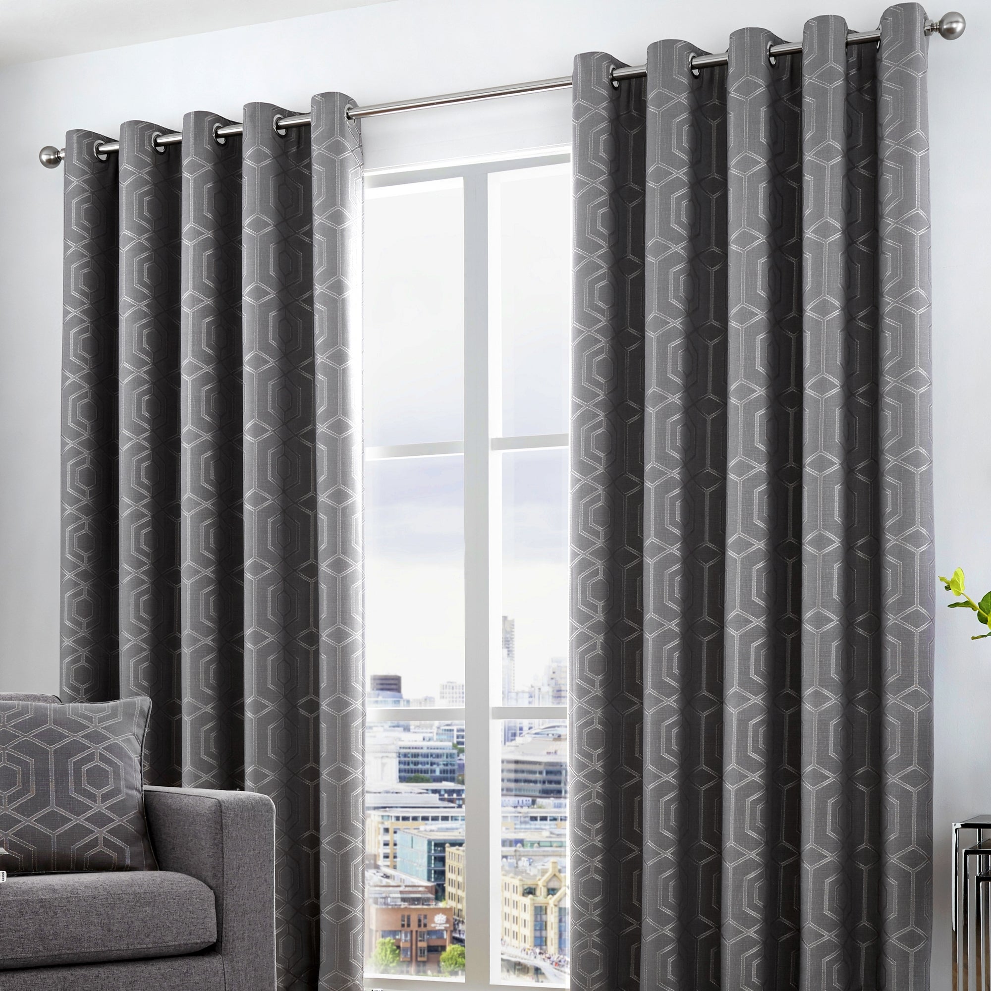 Photos - Curtains & Drapes Graphite Curtina Camberwell  Eyelet Curtains   (Grey)