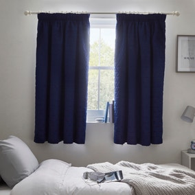 Pinsonic Quilted Navy Blackout Pencil Pleat Curtains