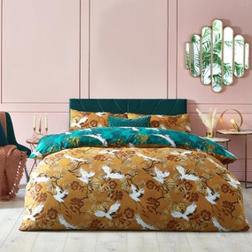 Furn. Demoiselle Mustard and Teal Duvet Cover and Pillowcase Set