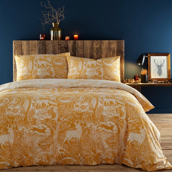 Furn Winter Woods Ochre Duvet Cover And Pillowcase Set Yellowwhite