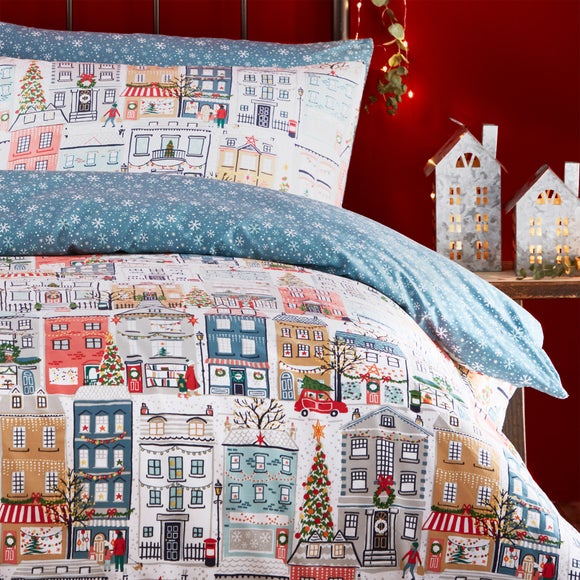 festive town duvet cover double