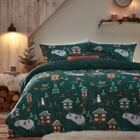 Furn. Winter Pines Pine Green Duvet Cover and Pillowcase Set