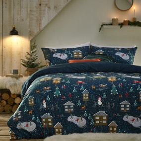 Furn. Winter Pines Navy Duvet Cover and Pillowcase Set