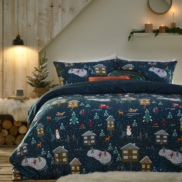 Furn. Winter Pines Navy Duvet Cover and Pillowcase Set  undefined