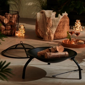 Portable Fire Pit 56cm with Lid and Collapsible Legs