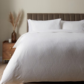 Elisa Jacquard White Duvet Cover and Pillowcase Set