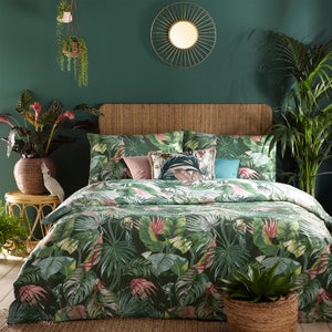 Furn. Amazonia Jade Floral Reversible Duvet Cover And Pillowcase Set