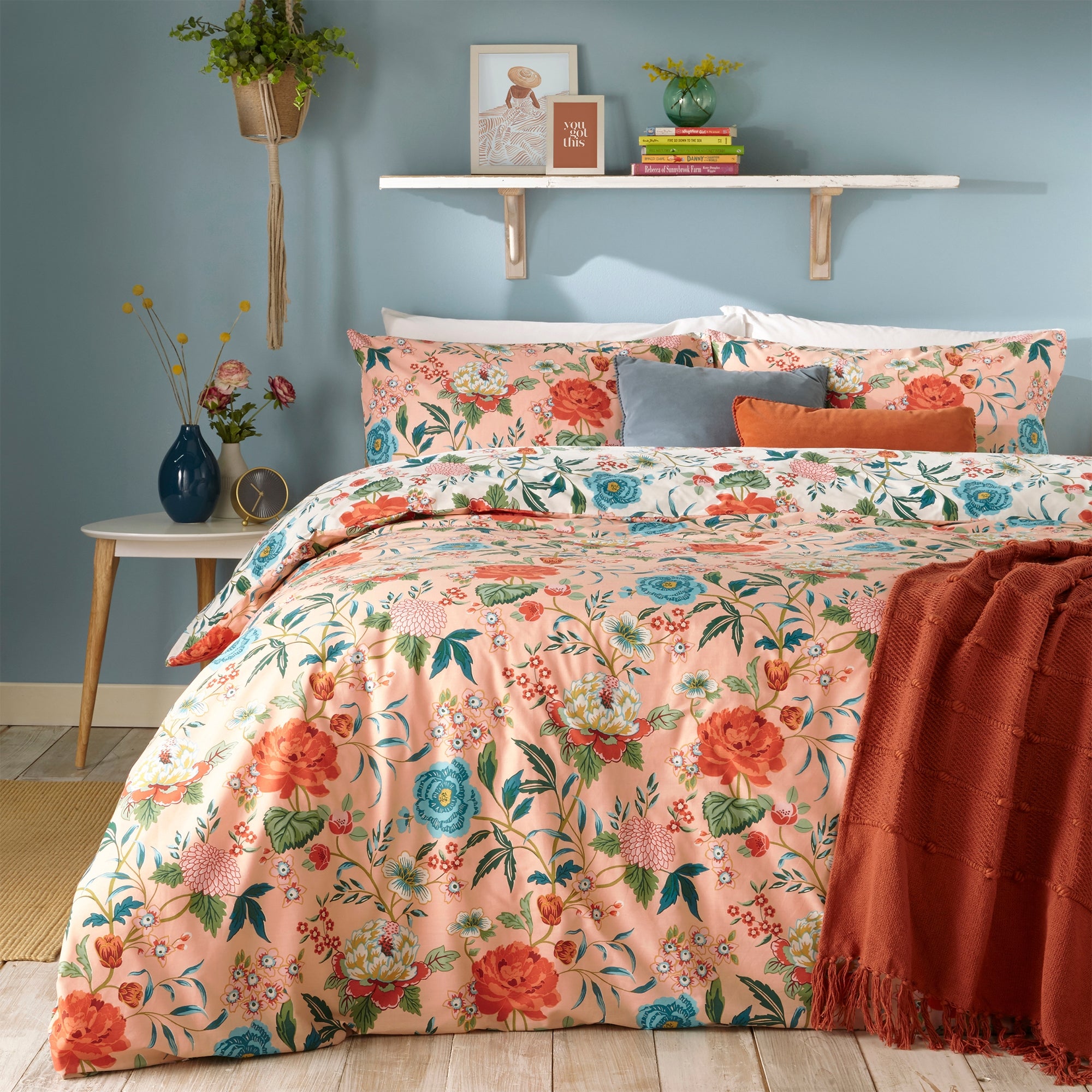 Furn Azalea Pink Floral Reversible Duvet Cover And Pillowcase Set Light Pink