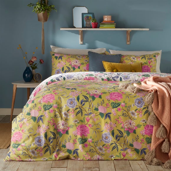 Furn Azalea Bamboo Floral Reversible Duvet Cover And Pillowcase Set Yellow