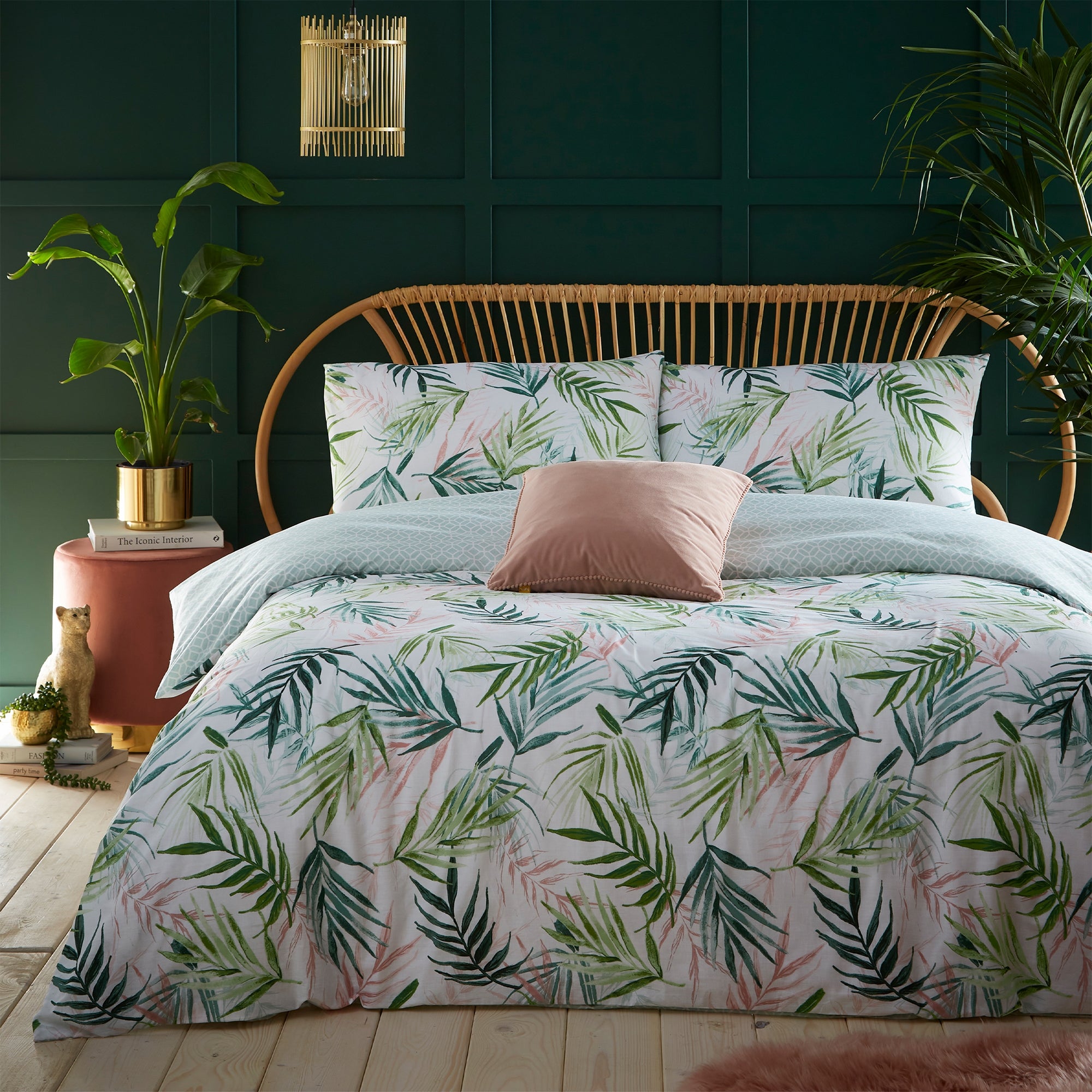Furn Bali Palm Floral Reversible Duvet Cover And Pillowcase Set Green