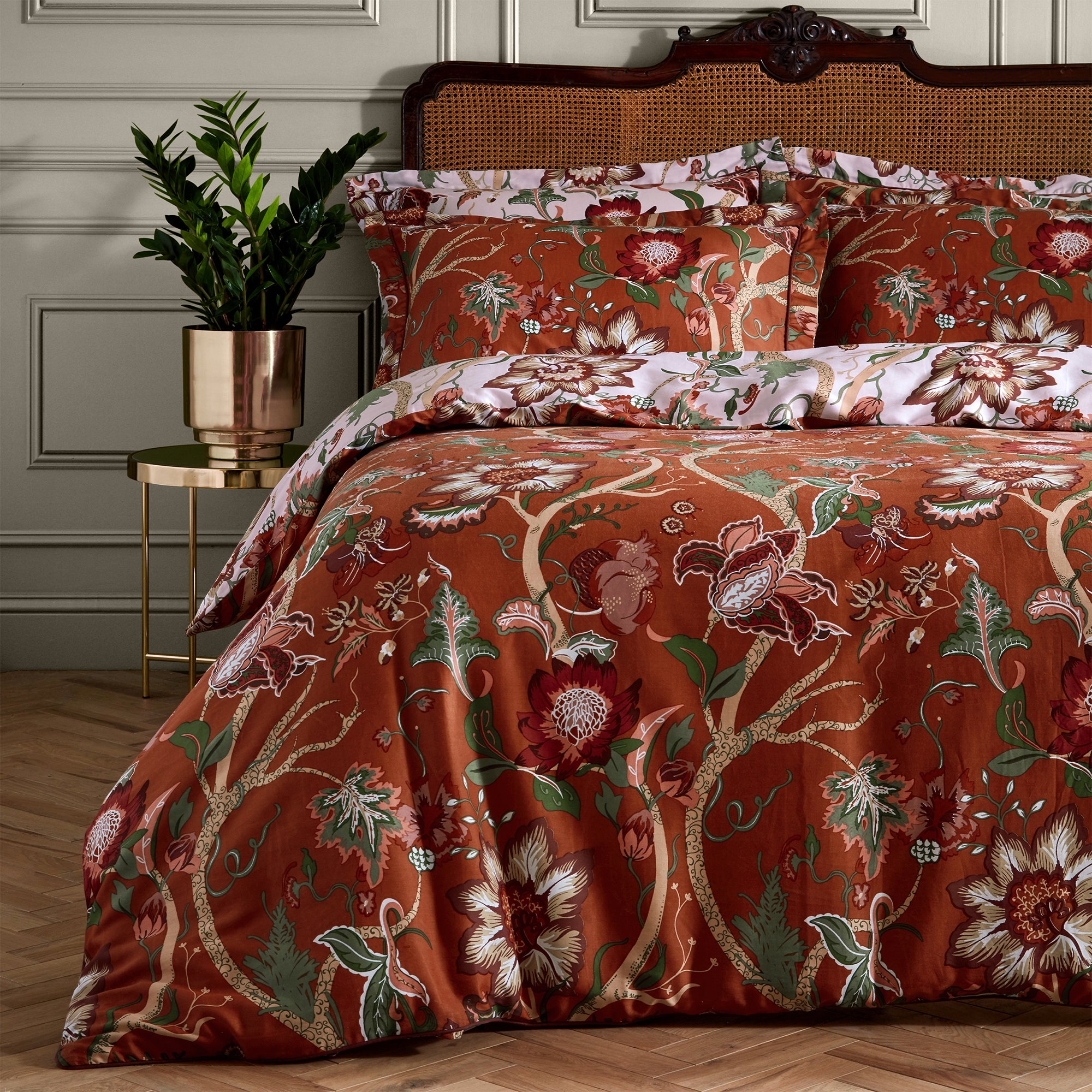 Paoletti Botanist Rust 100 Cotton Reversible Duvet Cover And Pillowcase Set Brown