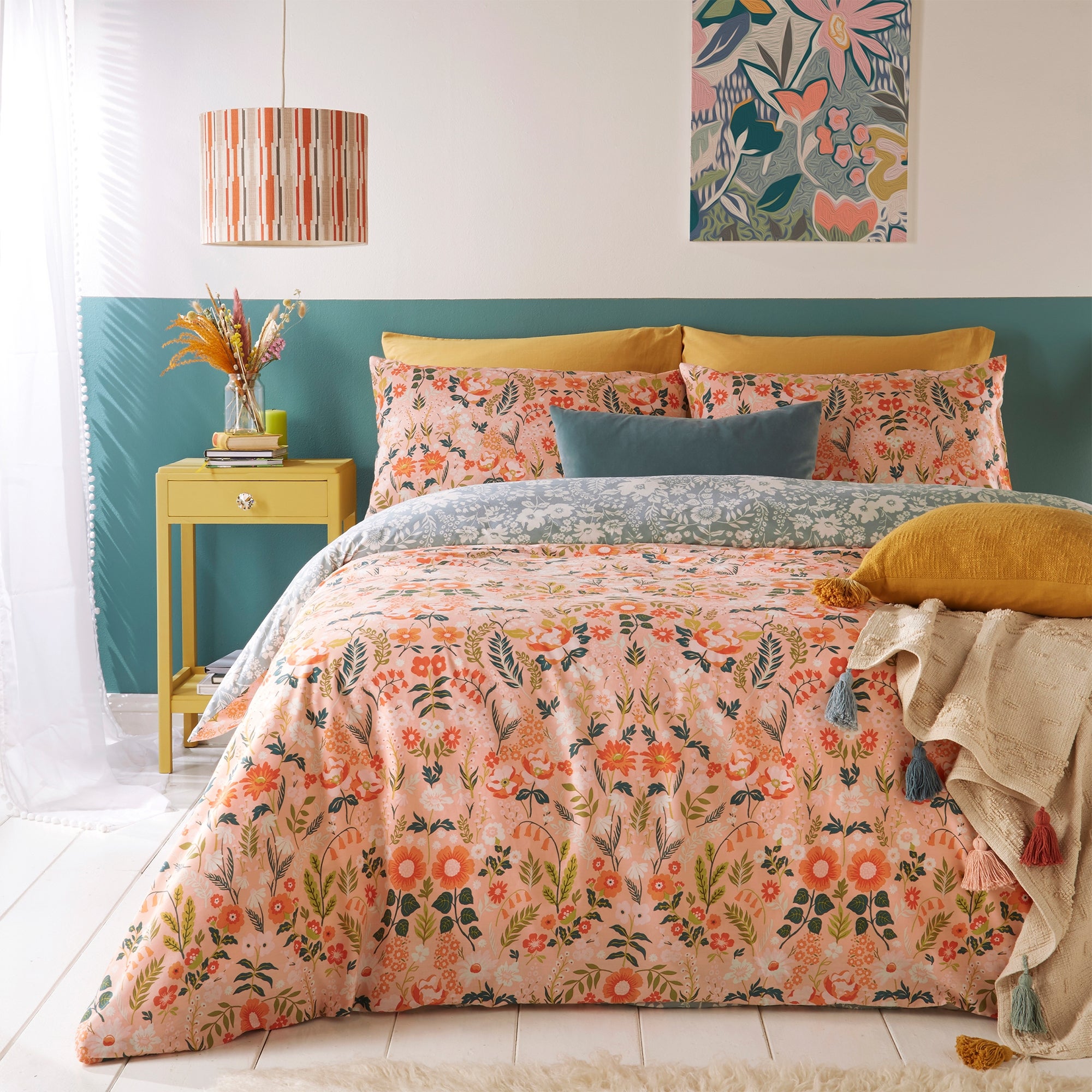 Furn Lorelei Blush Floral Reversible Duvet Cover And Pillowcase Set Pink