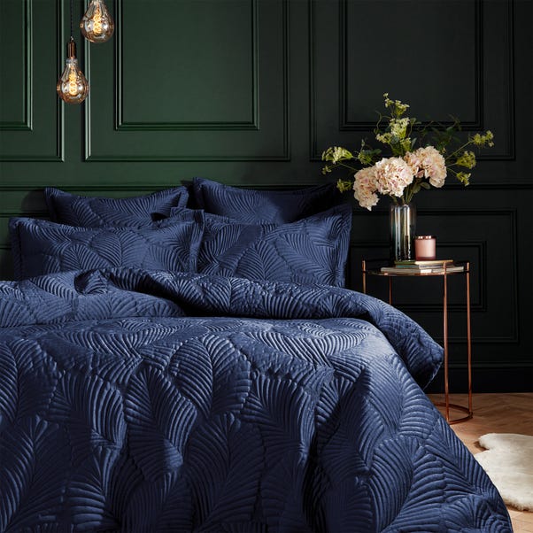 Paoletti Palmeria Navy Embroidered Reversible Duvet Cover and Pillowcase Set image 1 of 3