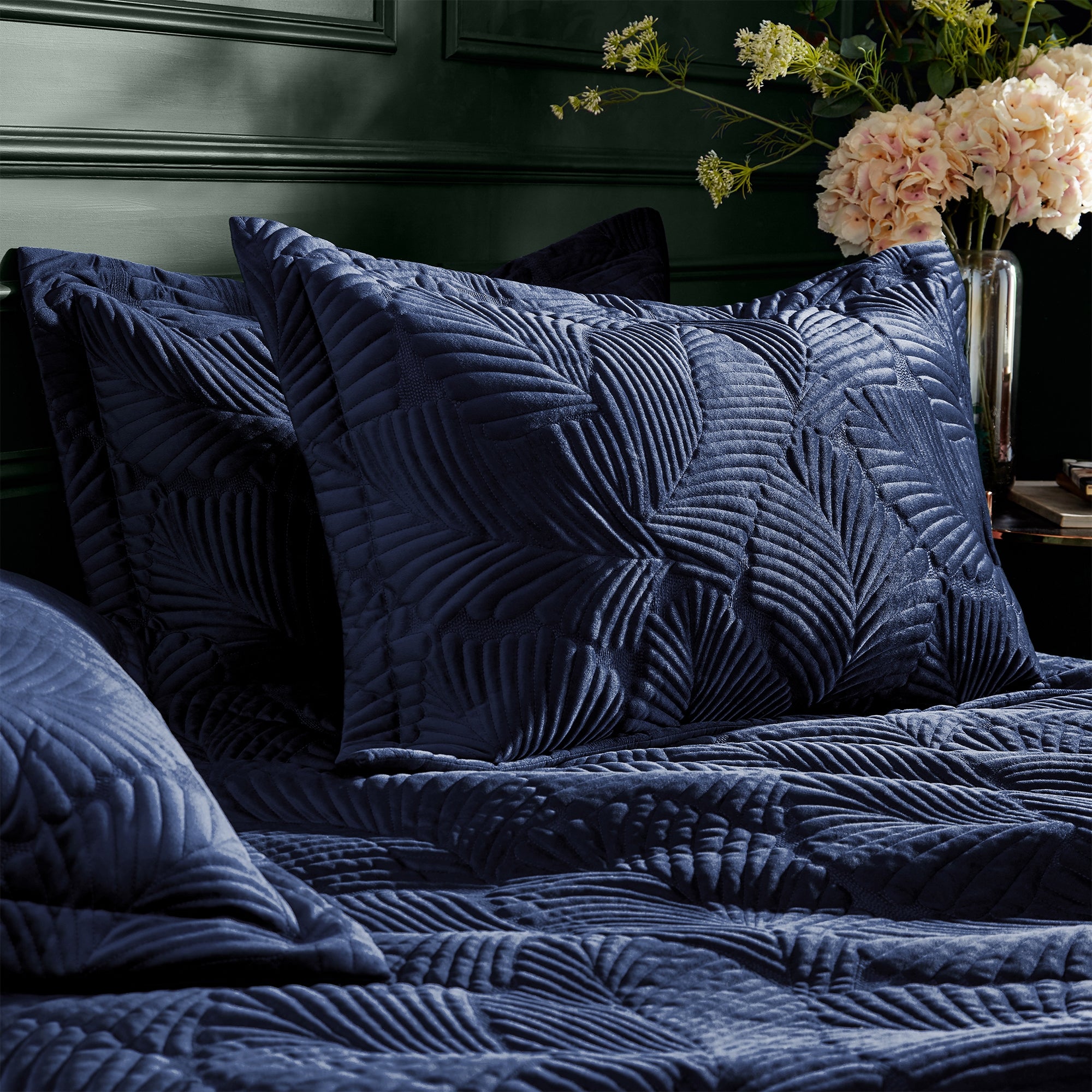 Paoletti Palmeria Navy Embroidered Reversible Duvet Cover And Pillowcase Set Navy