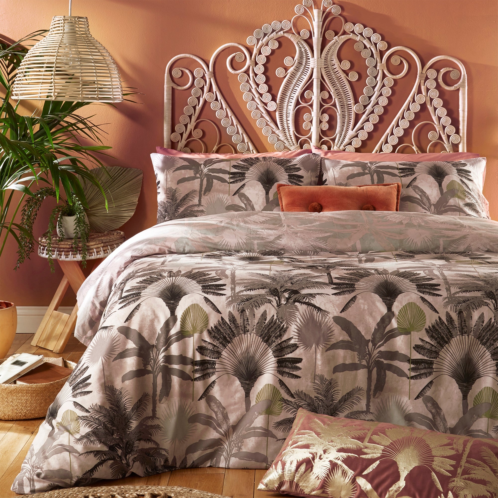 Furn Malaysian Palm Blush Floral Reversible Duvet Cover And Pillowcase Set Beige