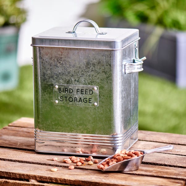 Bird Feed Storage with Scoop Silver