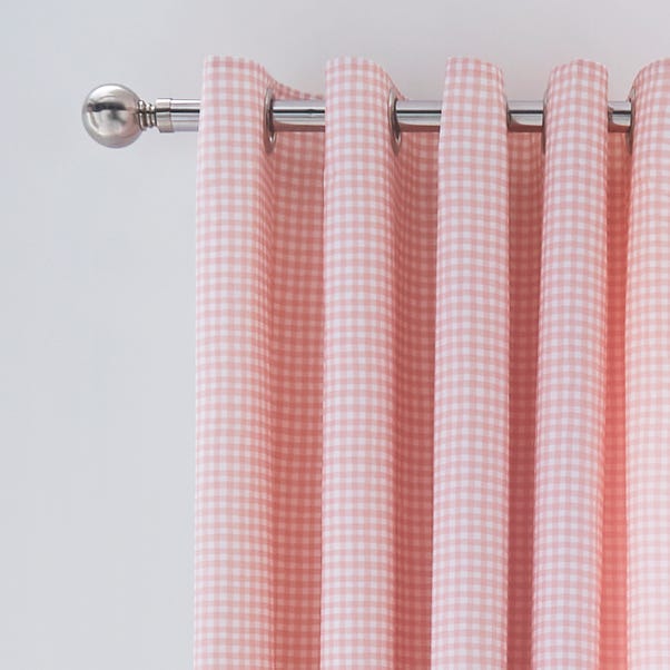 Pink Gingham Thermal Blackout Eyelet Curtains image 1 of 6