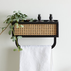 French Cane Black Towel Rail Shelf
