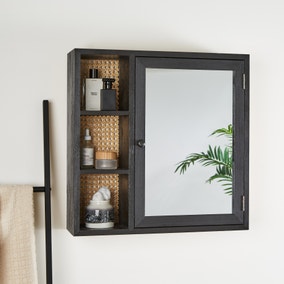 French Cane Black Mirror Cabinet