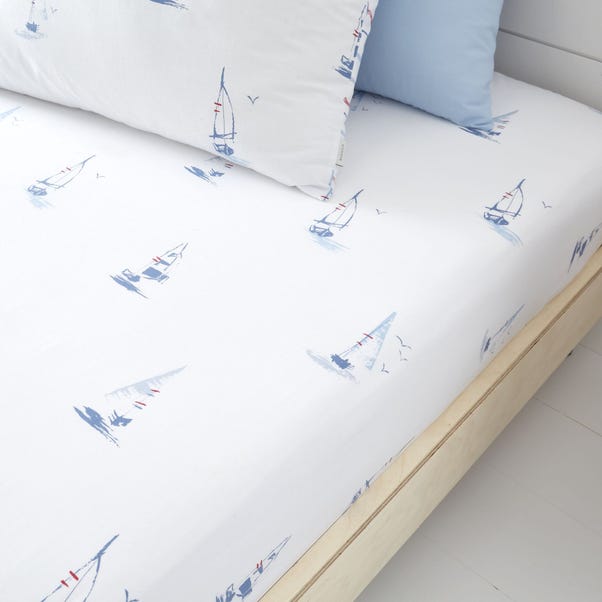 Bianca Fine Linens Sailing Boats 100% Cotton Fitted Sheet image 1 of 5