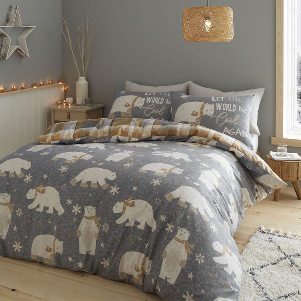 Catherine Lansfield Polar Bear Brushed Cotton Reversible Duvet Cover and Pillowcase Set  undefined