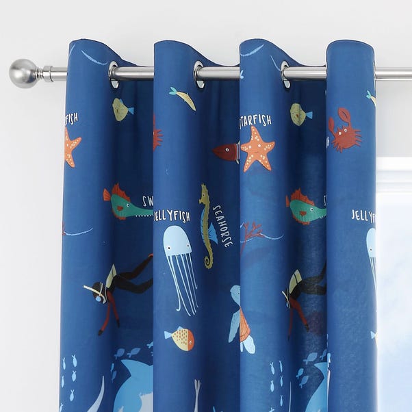 Catherine Lansfield Ocean Life Navy Eyelet Curtains  image 1 of 3