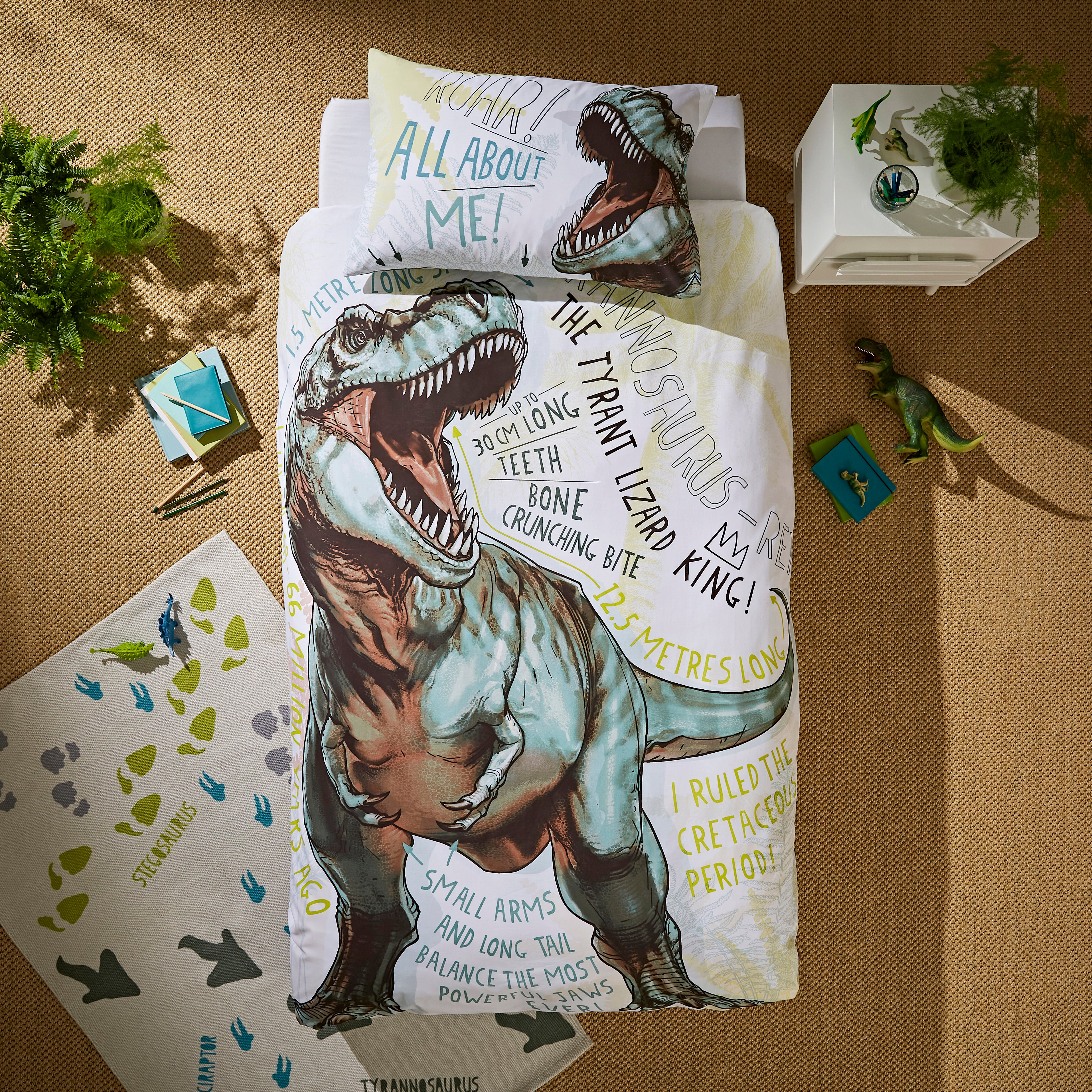 All About T Rex 100 Cotton Duvet Cover And Pillowcase Set Green