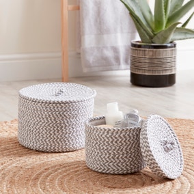 Set of 2 Paper Grey Woven Storage Baskets