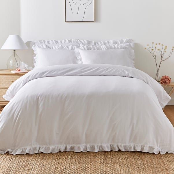 Camille Ruffle White 100% Cotton Duvet Cover and Pillowcase Set  undefined