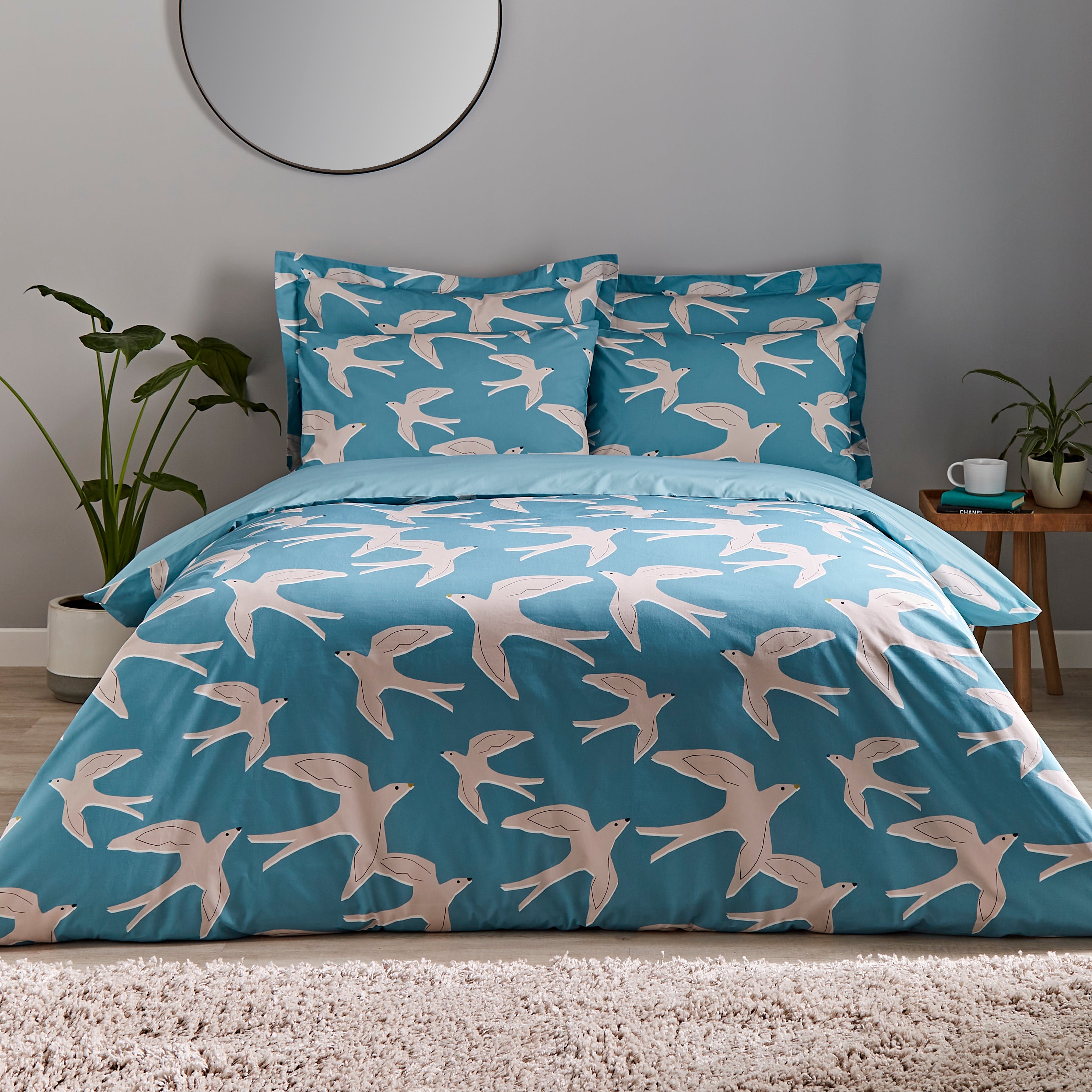 Elements Swallow Blue Duvet Cover And Pillowcase Set Blue