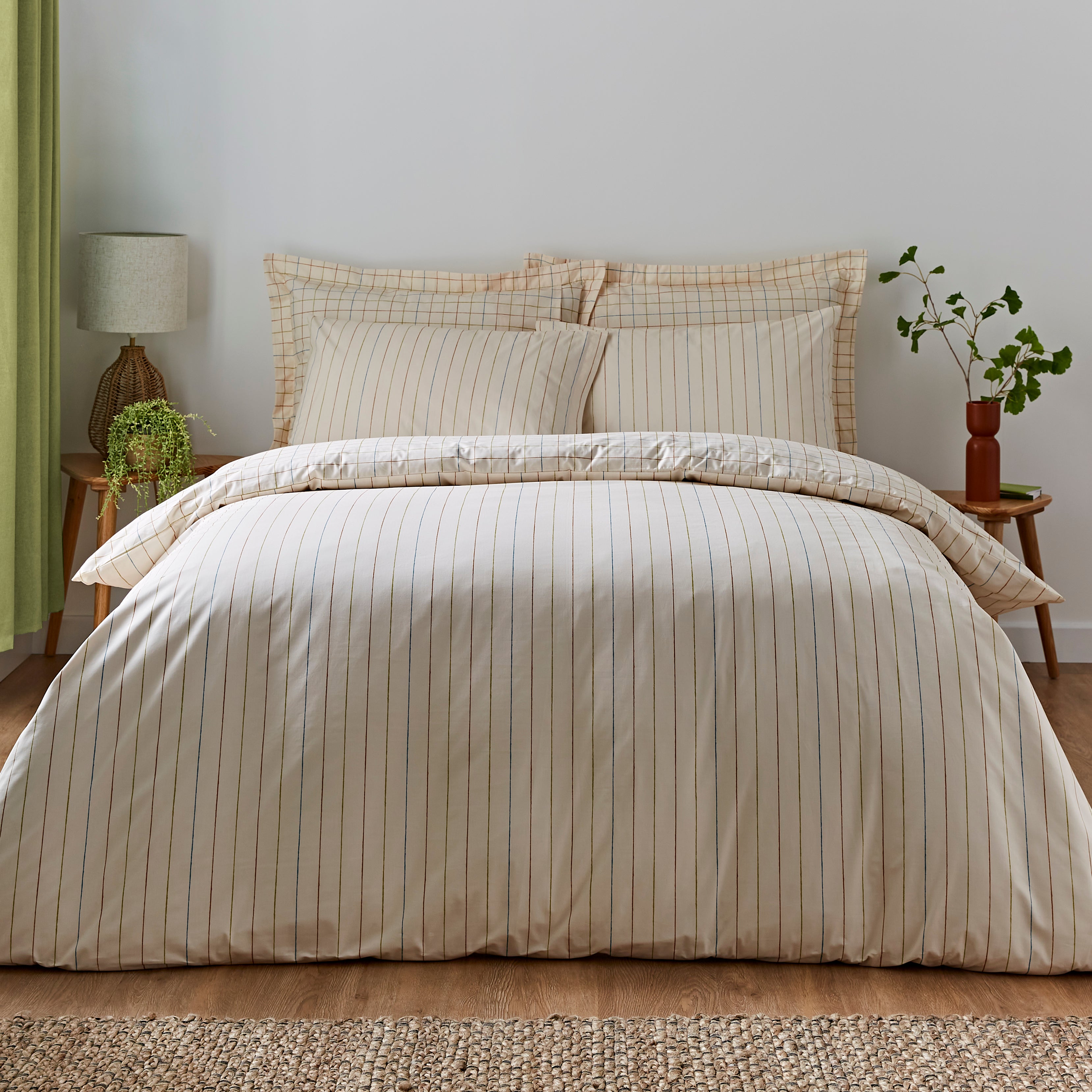 Elements Randig Natural Duvet Cover and Pillowcase Set | Dunelm