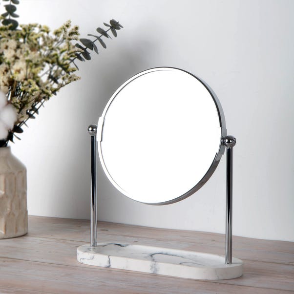 Marble Effect Pedestal Mirror and Storage Tray White