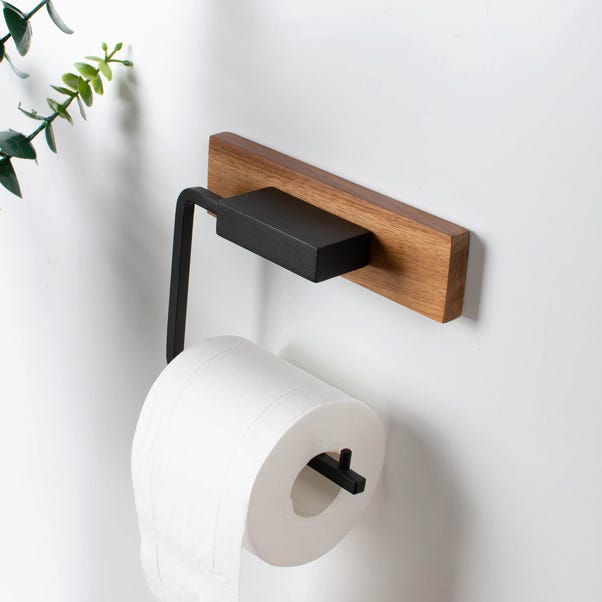 Fulton Wood Black Toilet Roll Holder Pine (Brown)