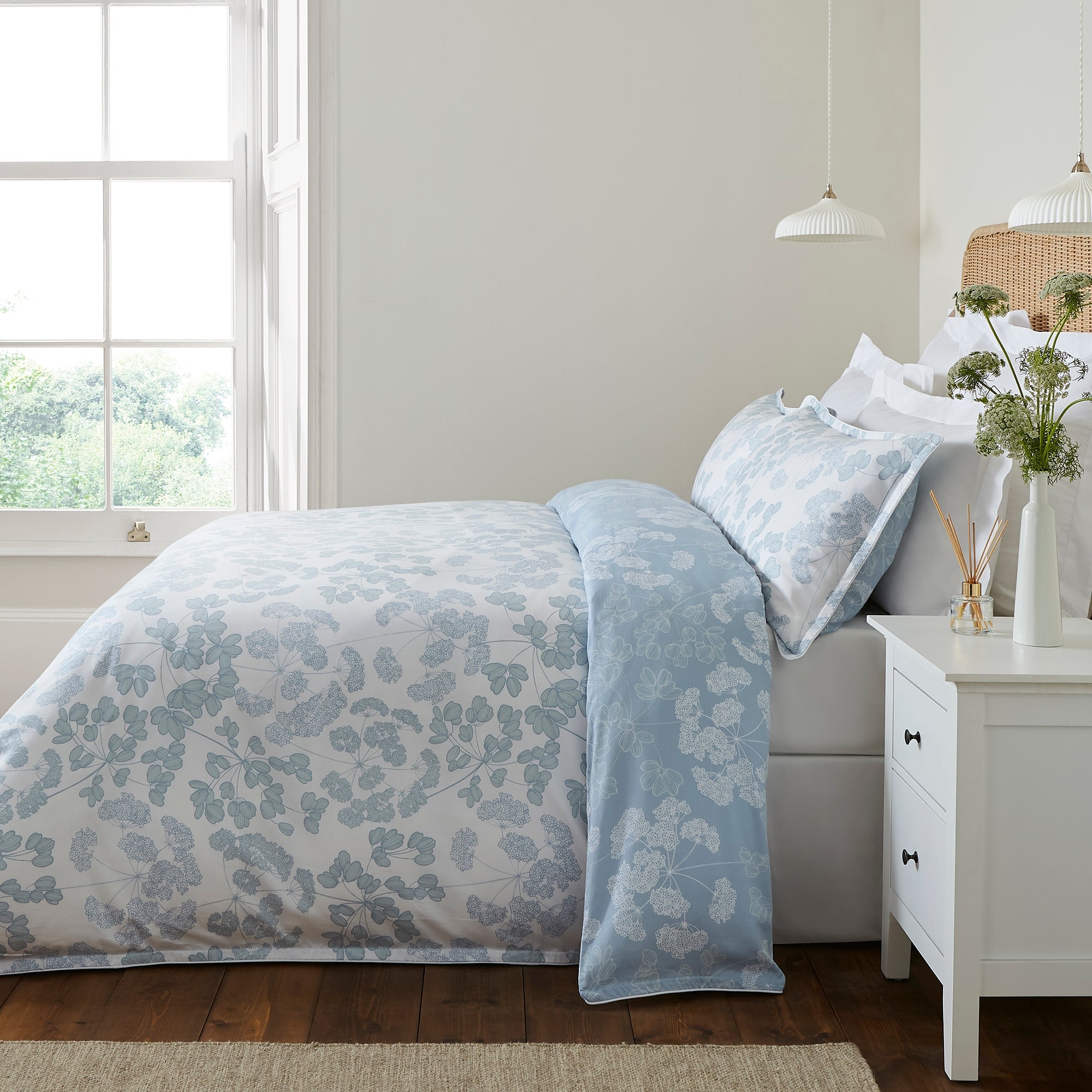 Dorma Daylesford Blue 100% Cotton Duvet Cover and Pillowcase Set | Dunelm