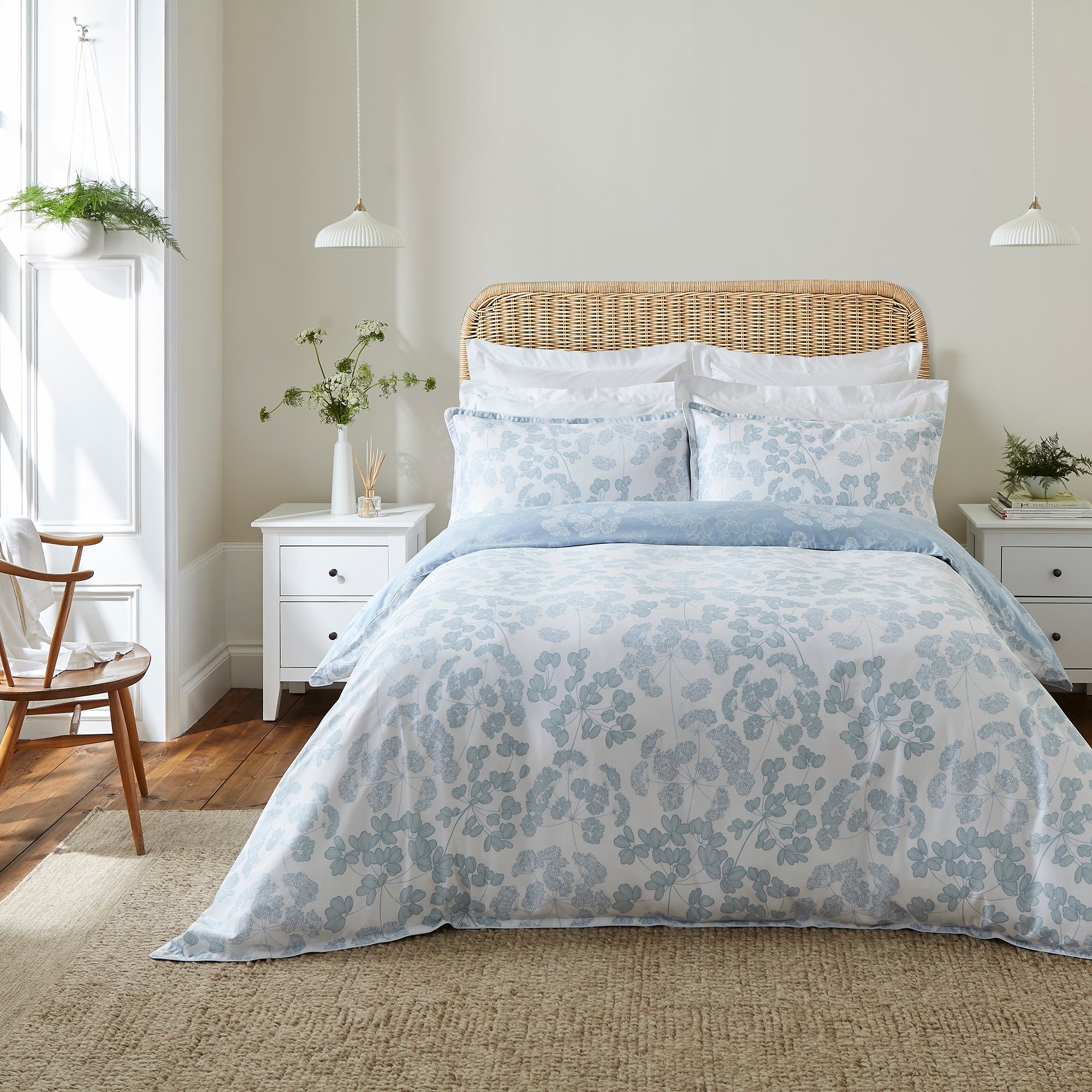 Dorma Daylesford Blue 100% Cotton Duvet Cover and Pillowcase Set Light Blue