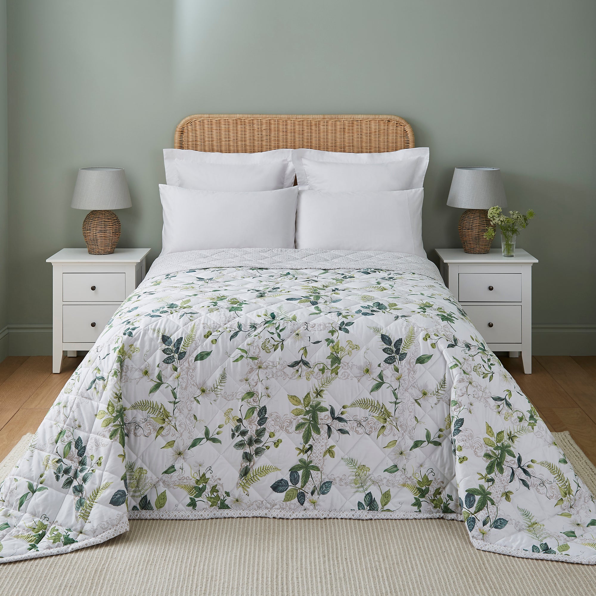 Dorma Botanical Garden 100 Cotton Bedspread Whitegreen