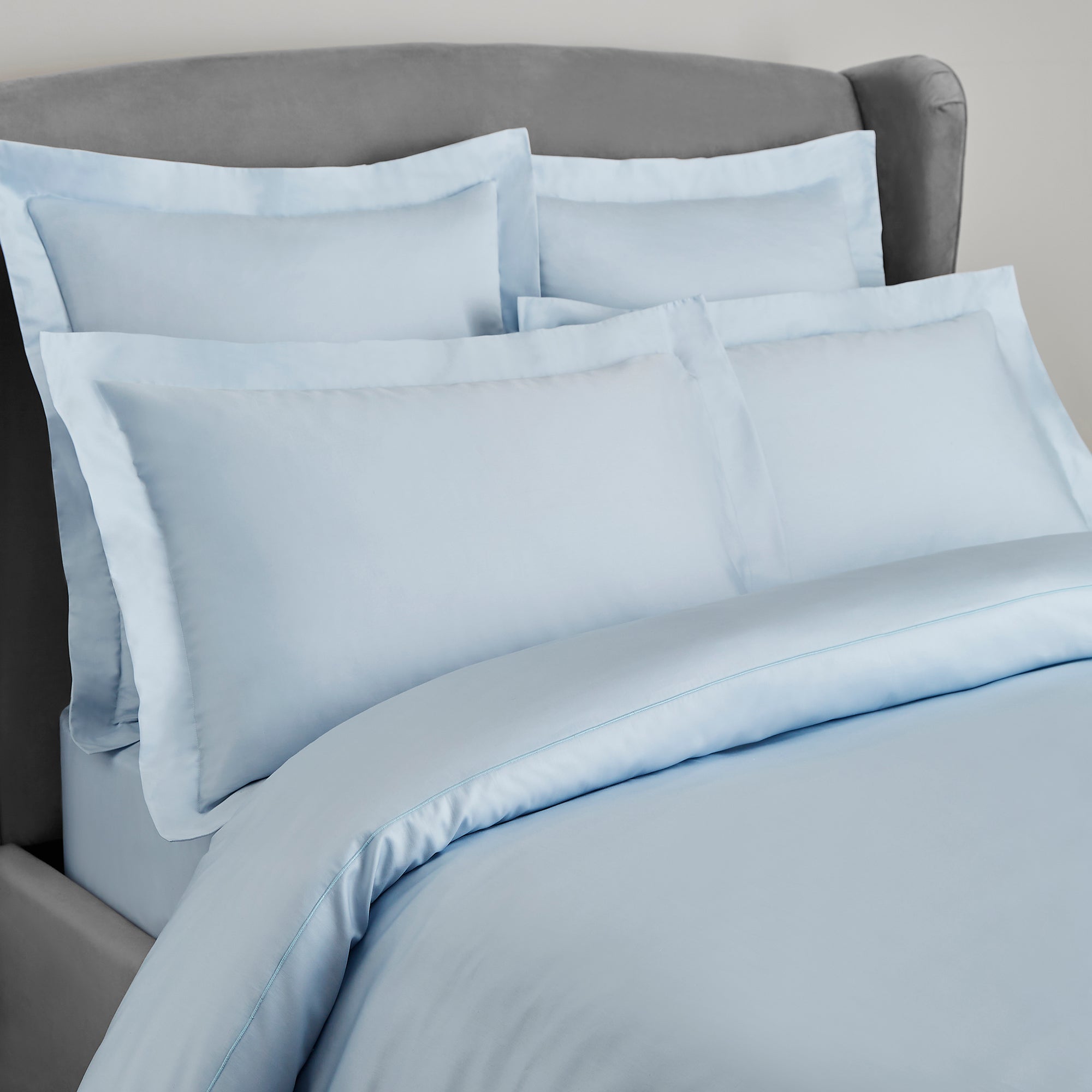 Image of Dorma 300 Thread Count 100% Cotton Sateen Plain Oxford Pillowcase Light Blue