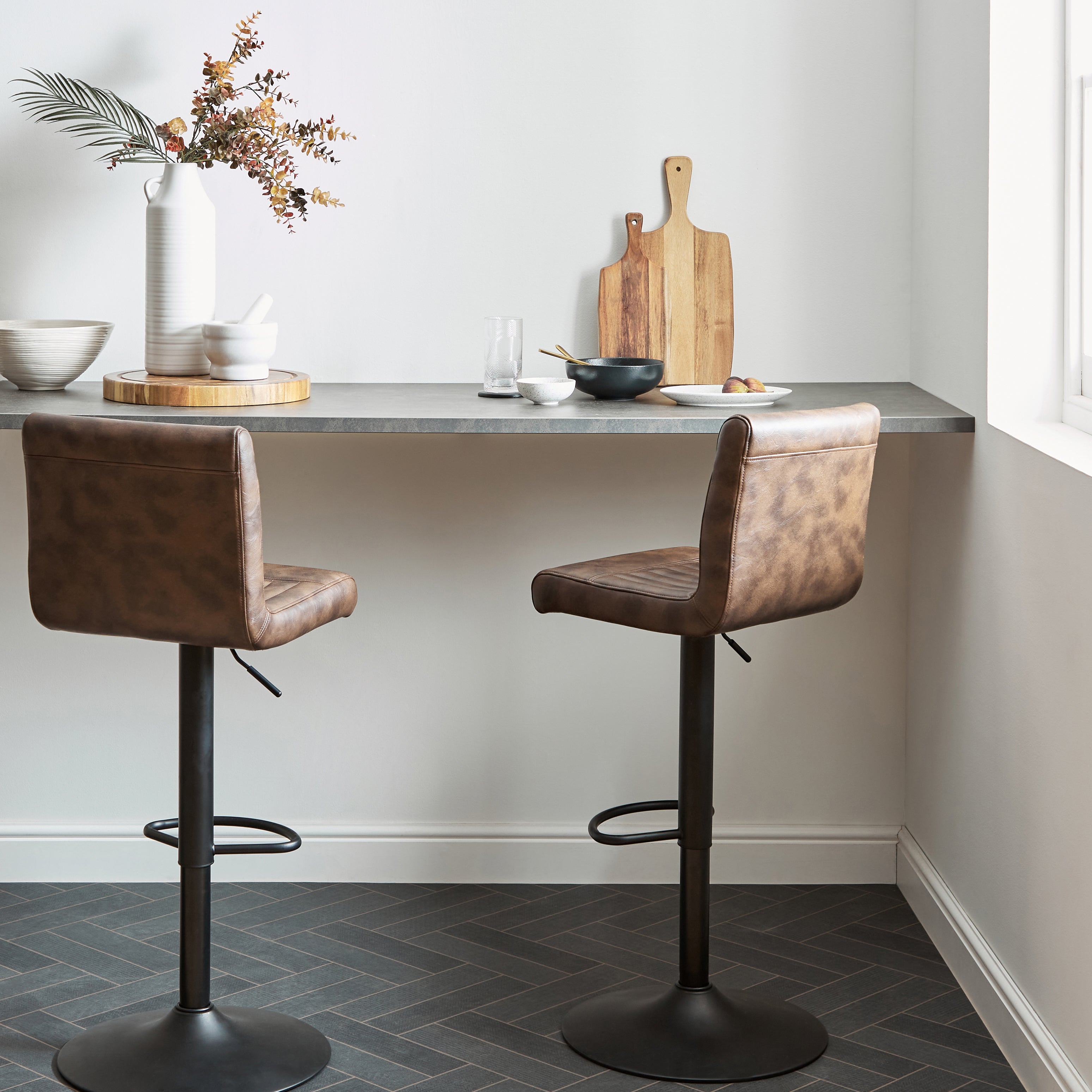 Felix Faux Leather Bar Stool Brown