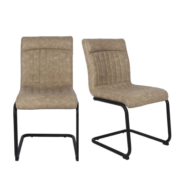 Felix Set of 2 Cantilever Faux Leather Dining Chairs Mink