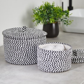 Set of 2 Paper Black Woven Storage Baskets