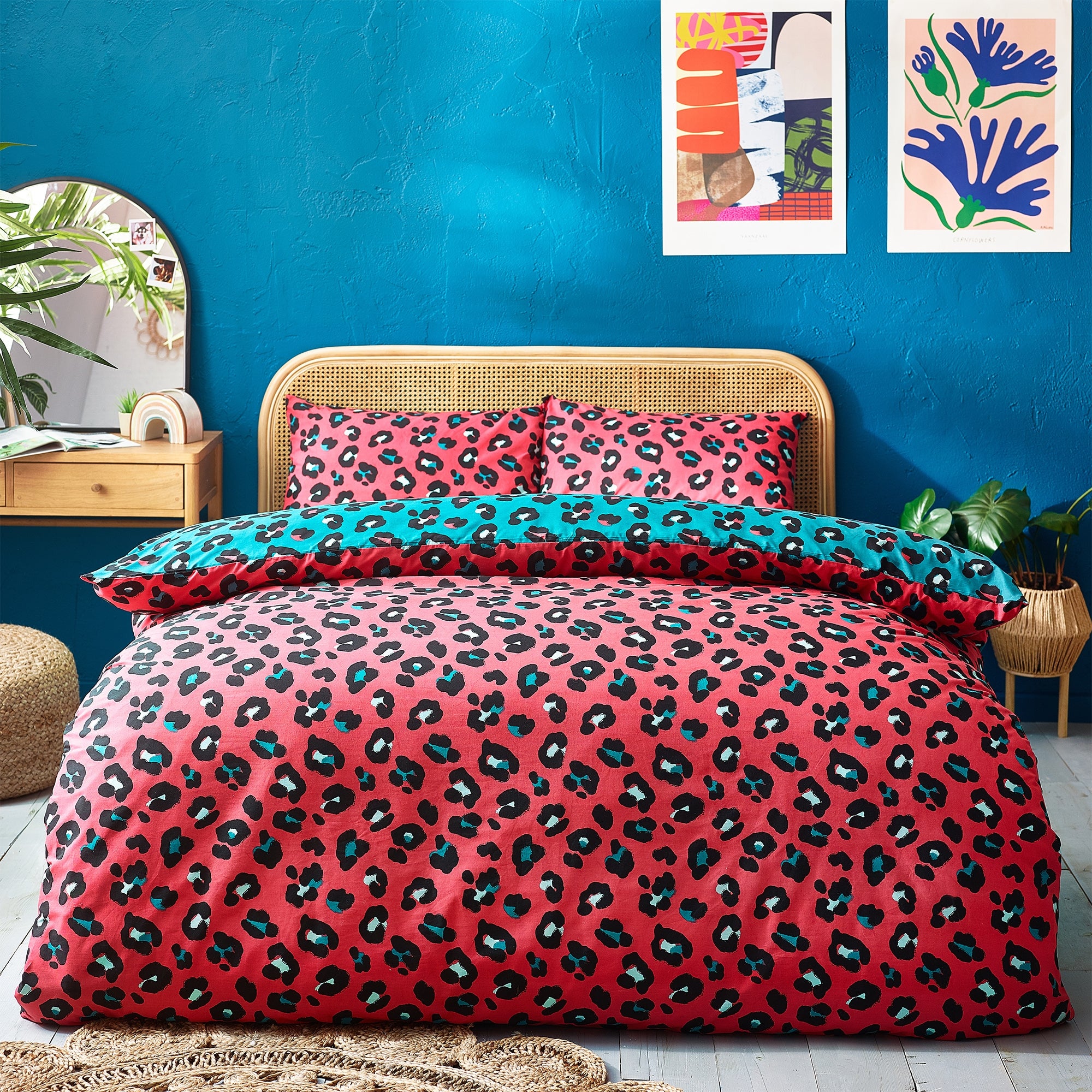 Style Lab Leopard Teal And Coral Duvet Cover And Pillowcase Set Teal Green