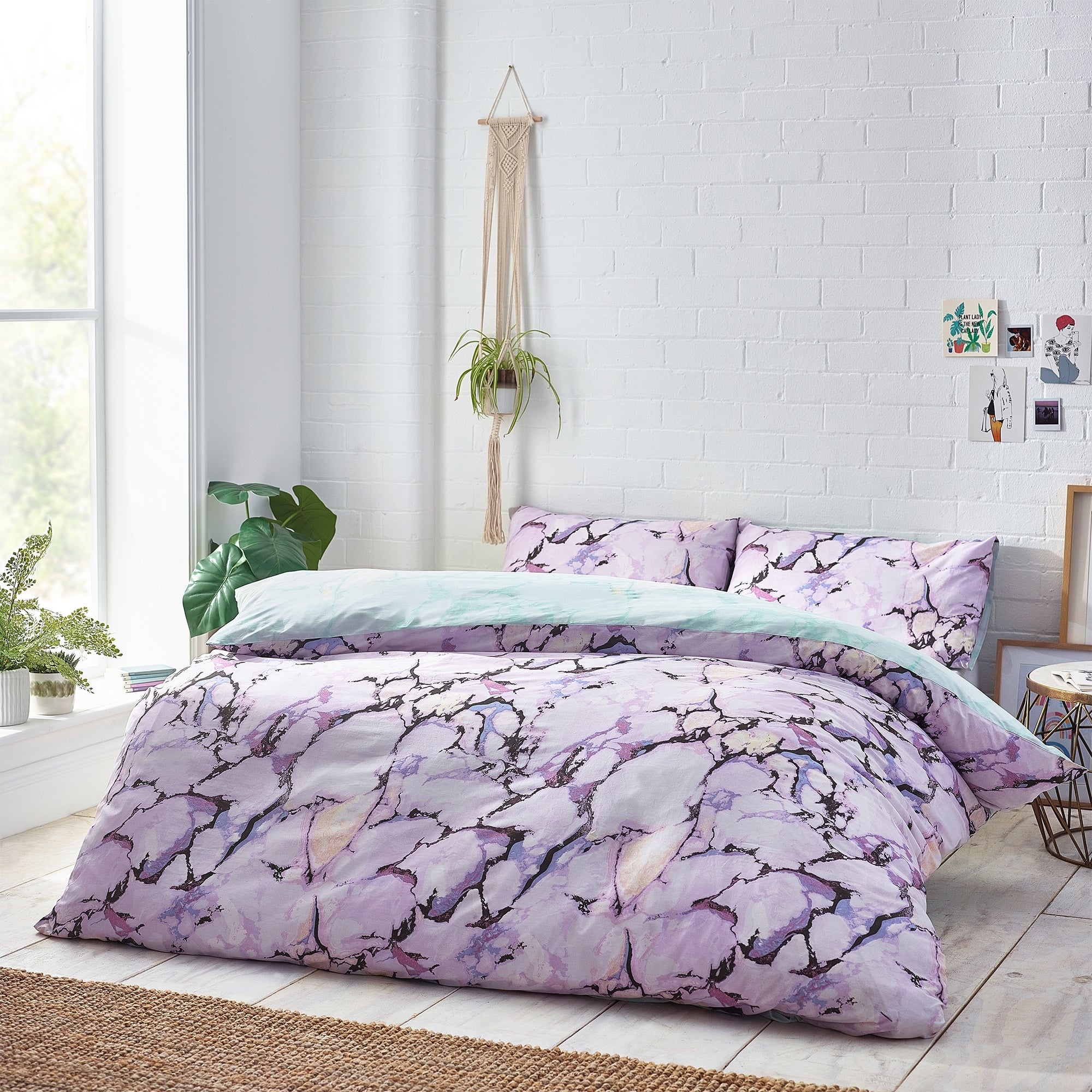 Style Lab Marble Duvet Cover And Pillowcase Set Lavender