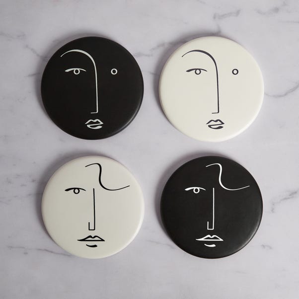 Set of 4 Ceramic Faces Coasters image 1 of 1