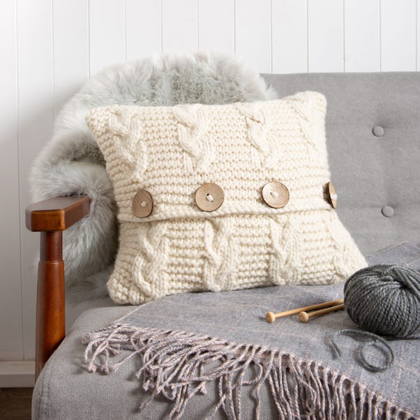 Wool Couture Cable Cushion Knitting Kit Cream