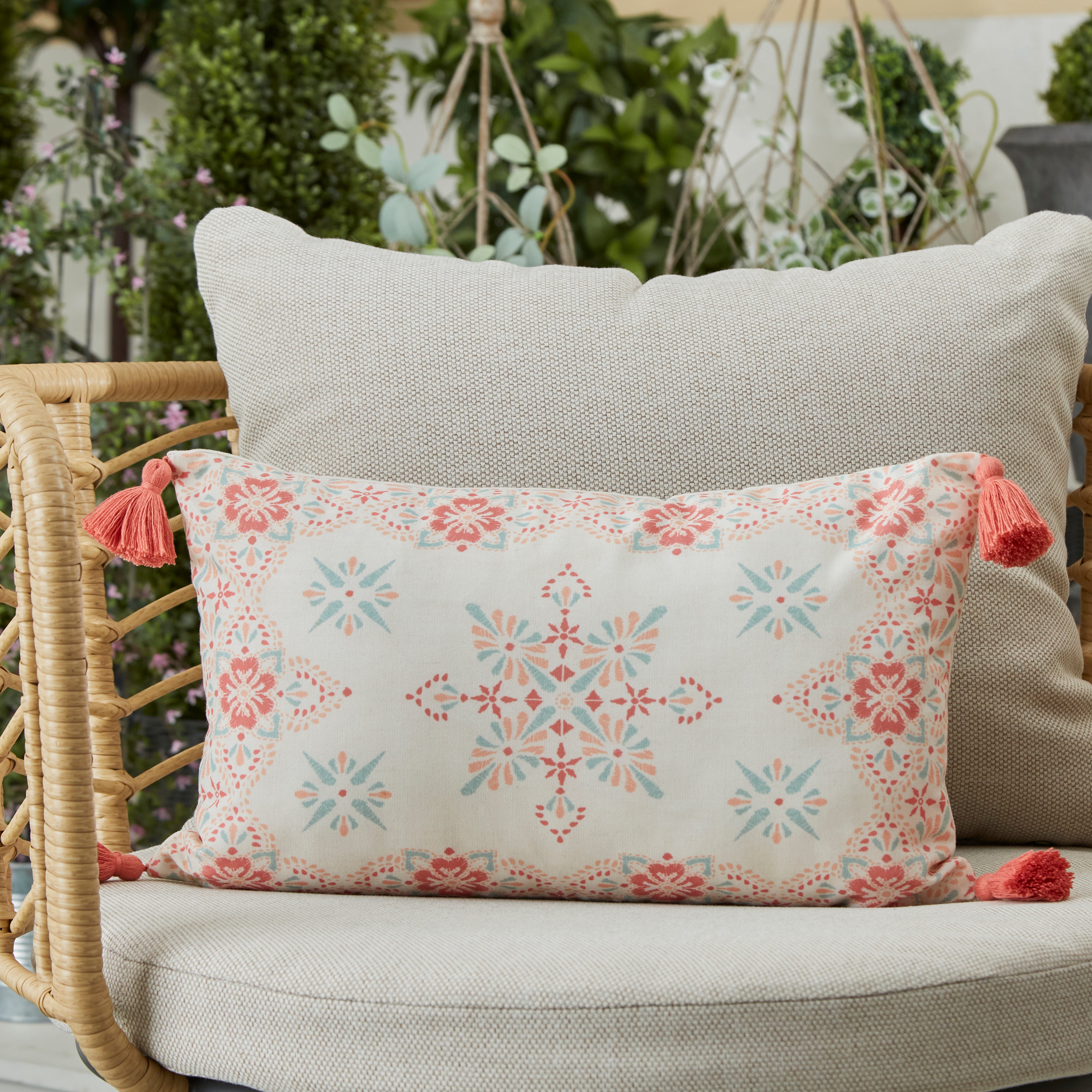 Boho Tile Print Boudoir Cushion Pink