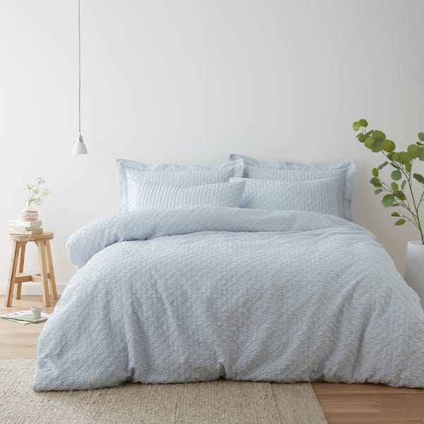 Edison Textured Pale Blue Duvet Cover and Pillowcase Set image 1 of 3