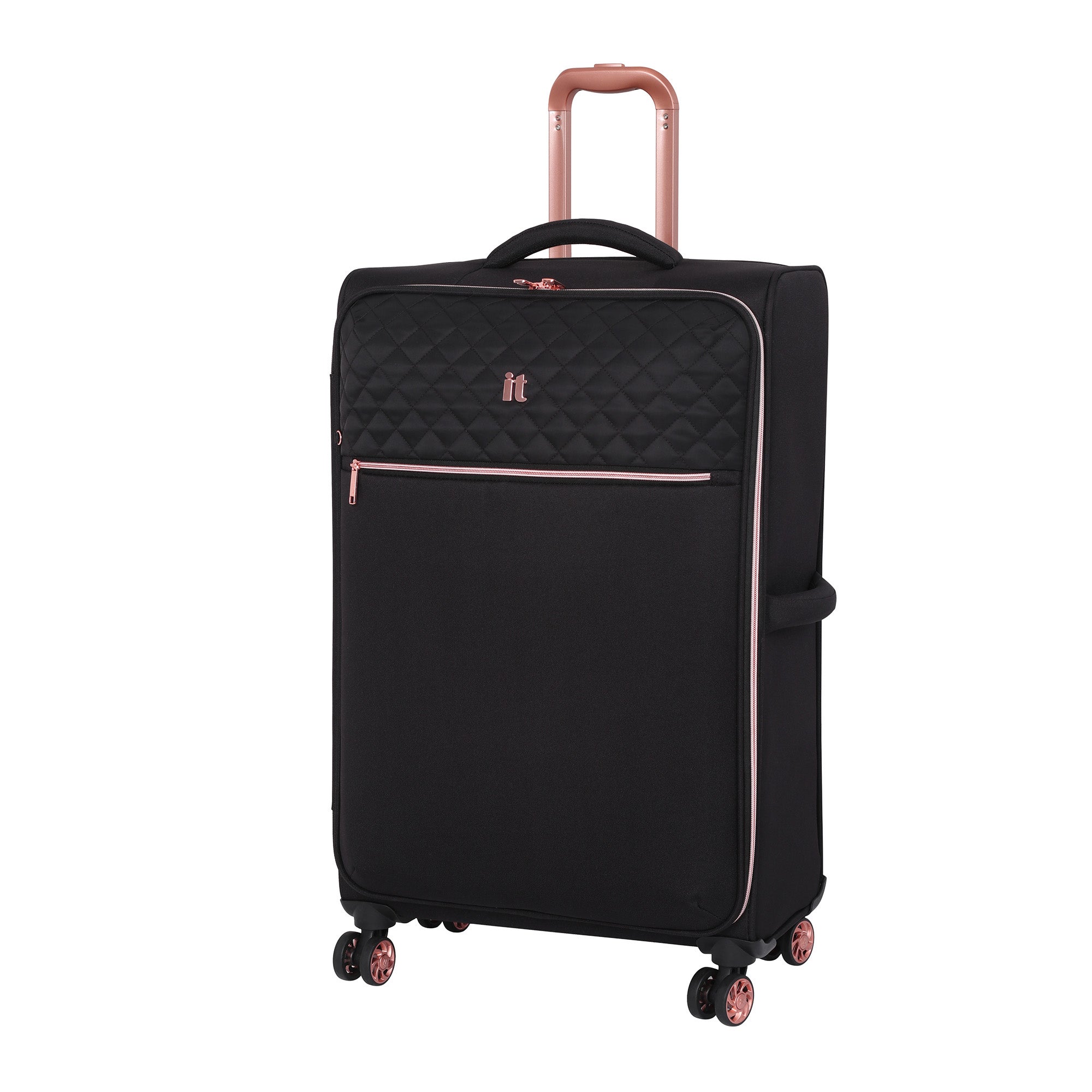 Carry-On Quilted Sustainable Luggage, Black Travel Suitcase