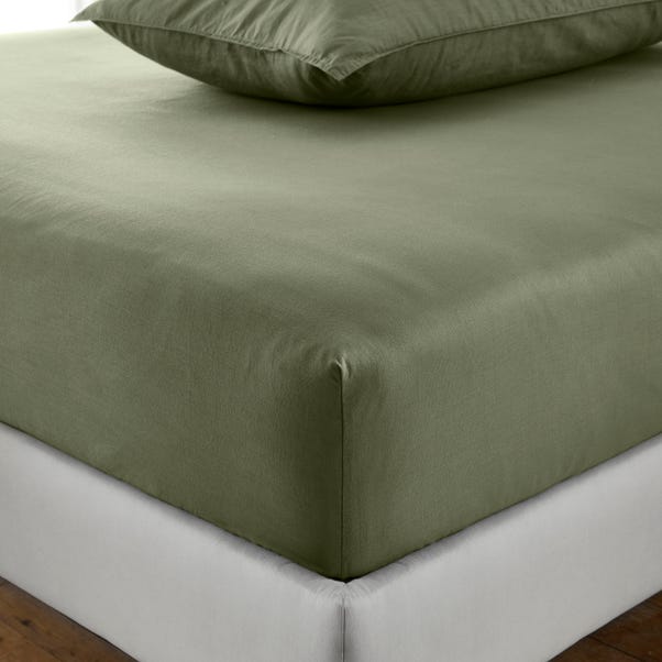 Soft Washed Recycled Cotton Fitted Sheet Olive (Green) undefined