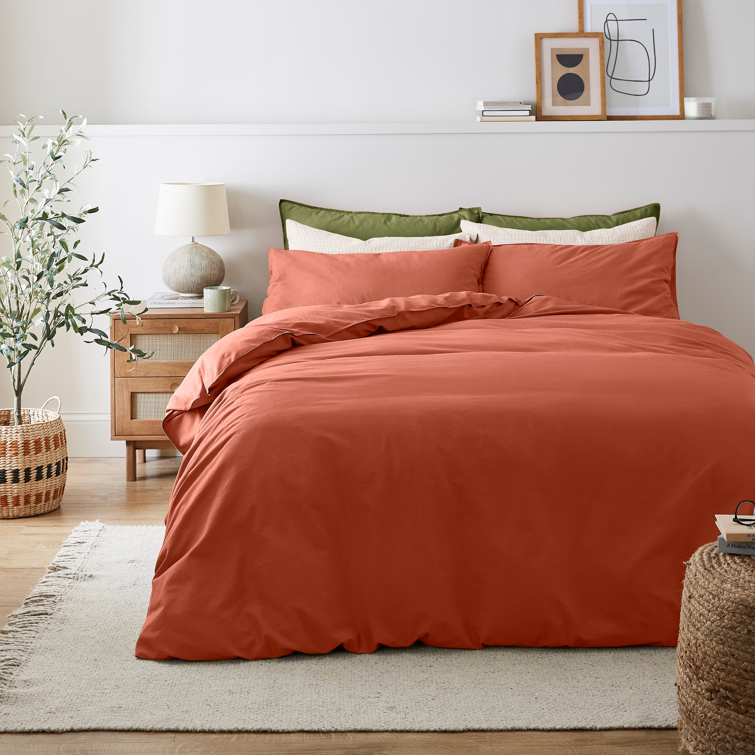 Soft Washed Recycled Cotton Duvet Cover and Pillowcase Set Orange